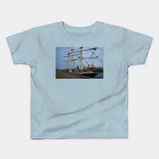 Tall Ship on River Blyth Kids T-Shirt